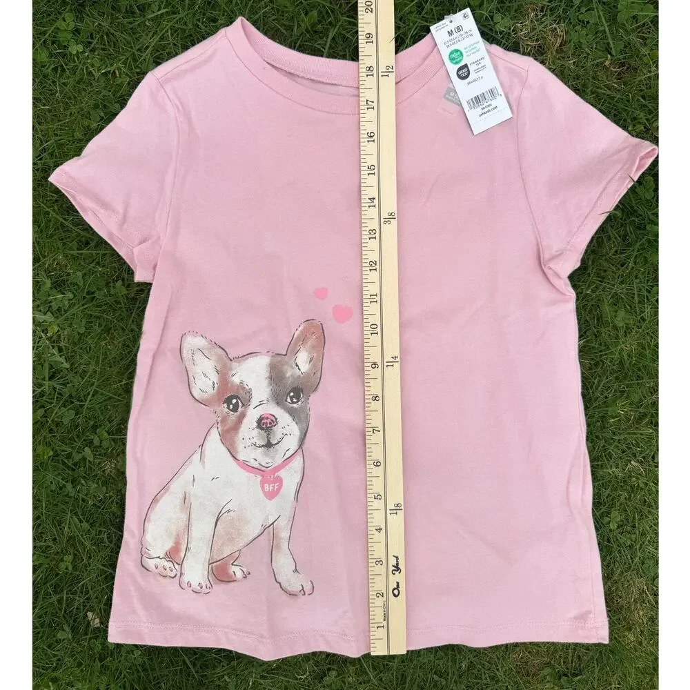 NWT OshKosh Kids Short Sleeve Pink Dog Graphic Tee (SZ M 8)